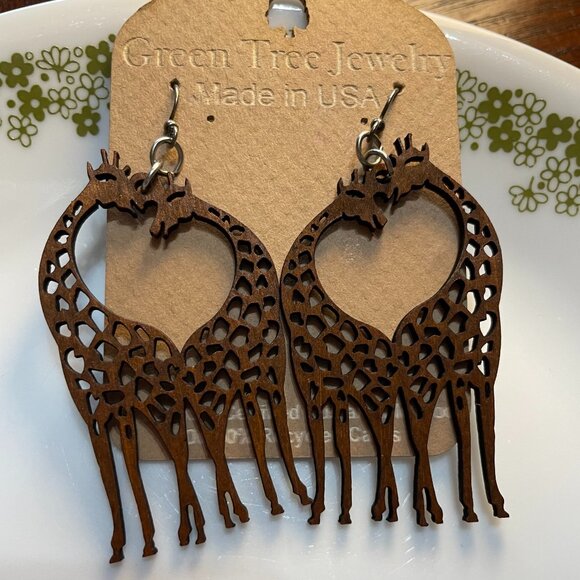 Bundle 3 pairs of earrings for $12 Green Tree Giraffe Dangle Earrings - Picture 1 of 3